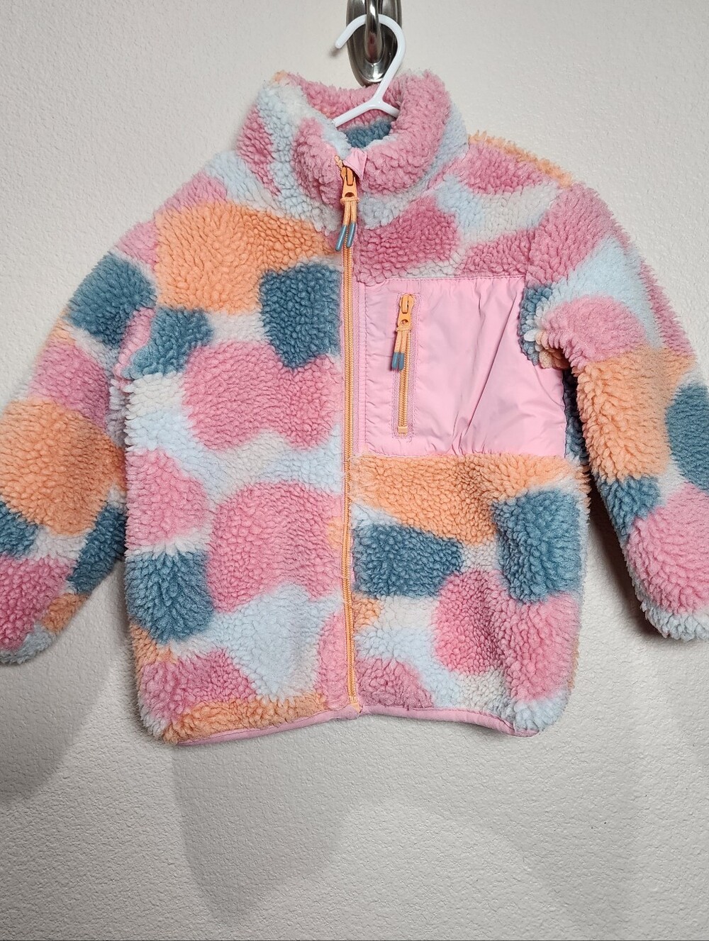 H&M Kids Sherpa Puffer Jacket in Pink, Blue & Peach Teddy Bear Jacket Zip Up